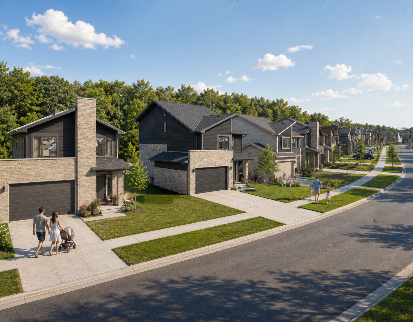 Ironstone single family homes on a community street