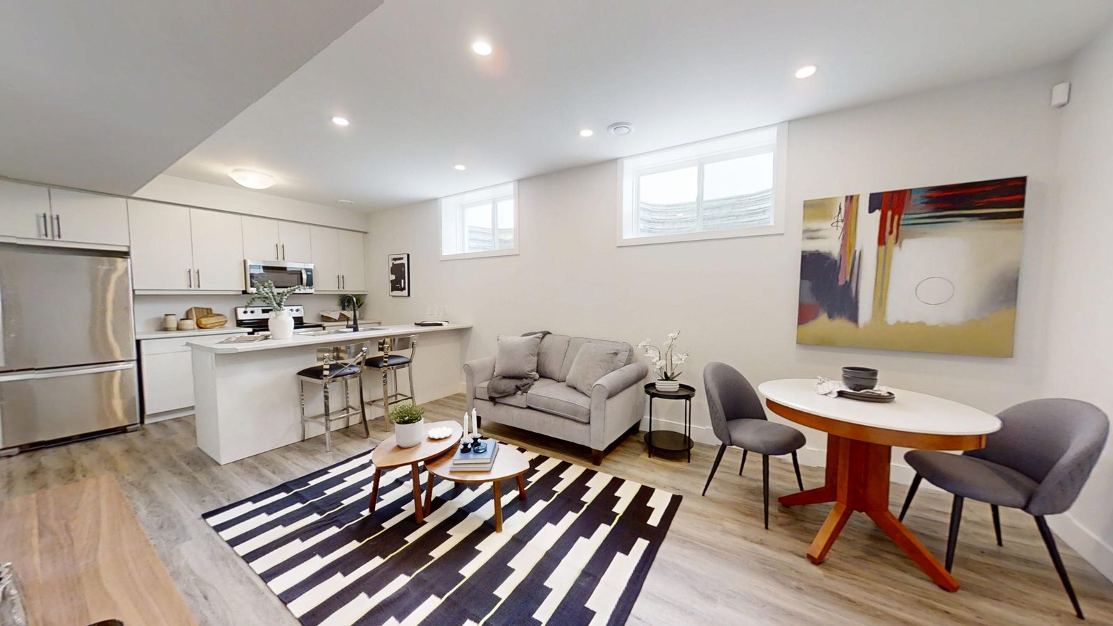 Flex Haus suite living, dining and kitchen