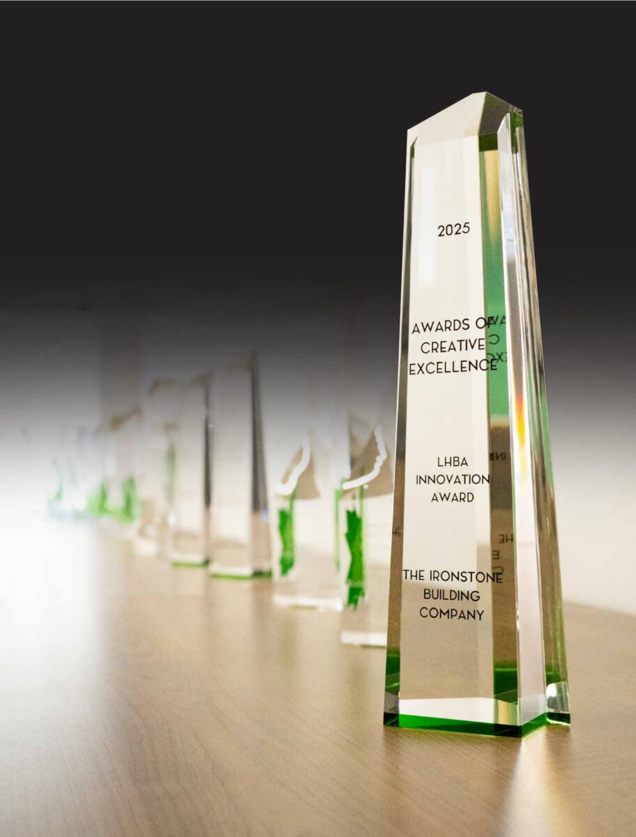 The 2025 LHBA Awards of Creative Excellence Innovation Award trophy, presented to The Ironstone Building Company