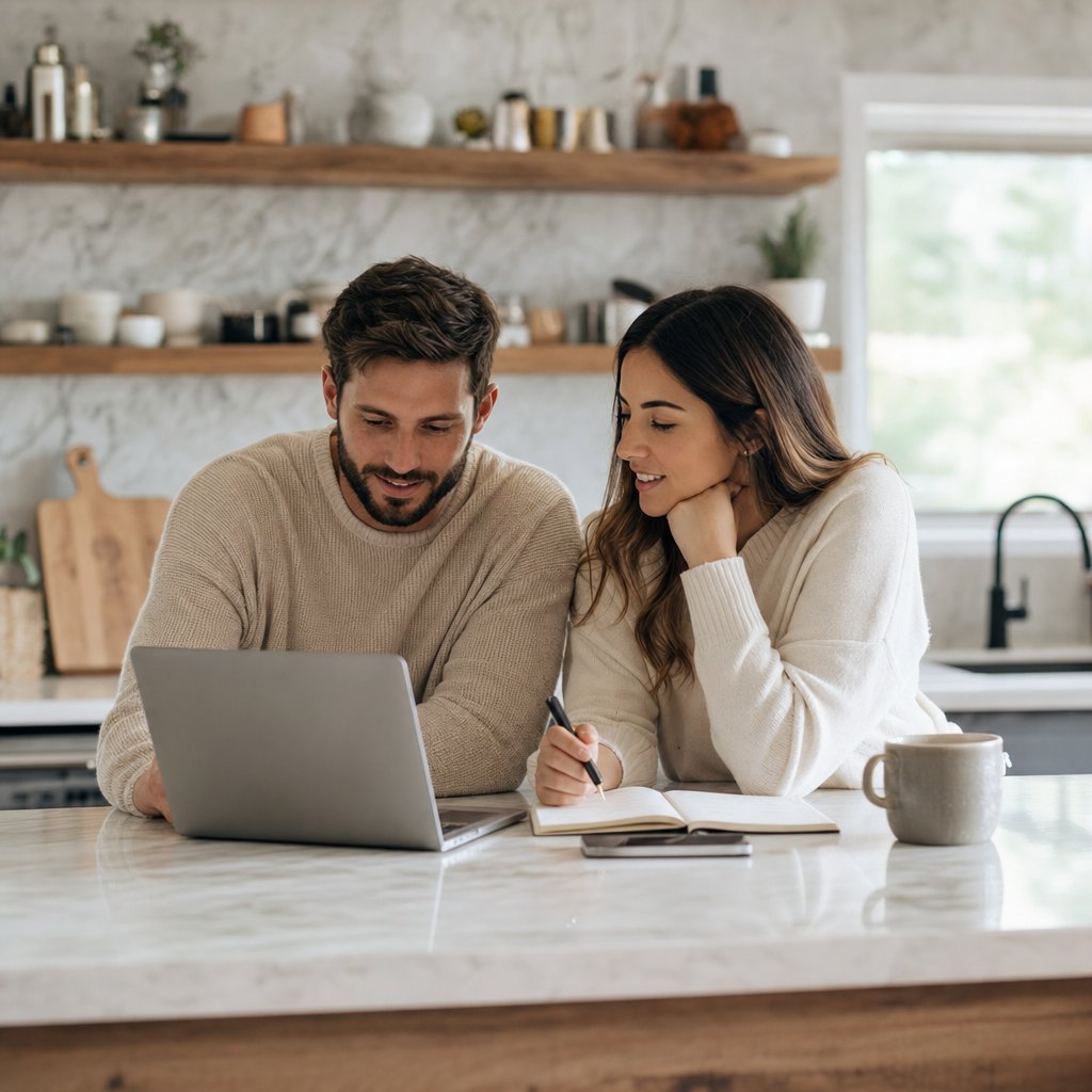 Working out a home budget at the kitchen table