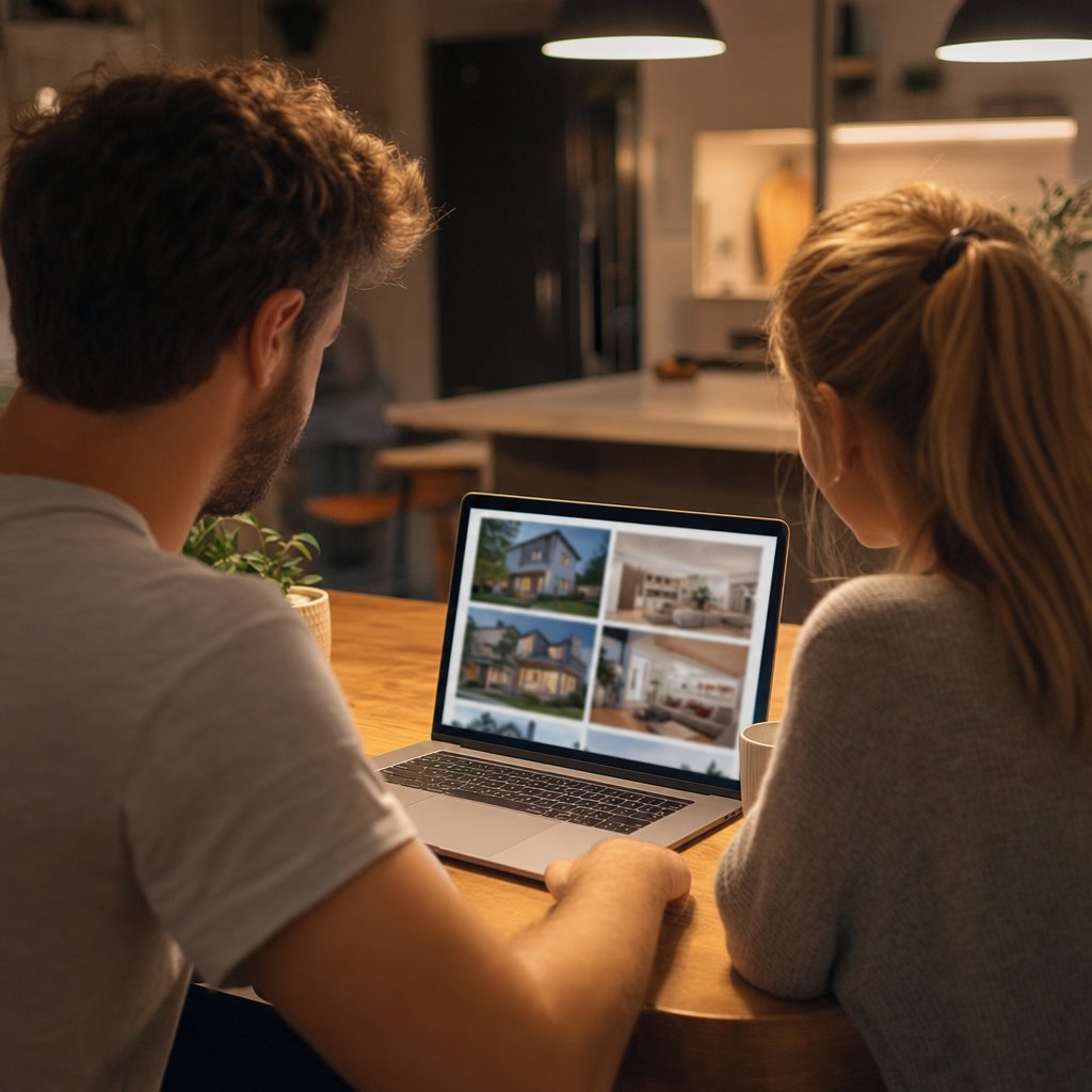 Couple browsing Ironstone move-in ready homes online