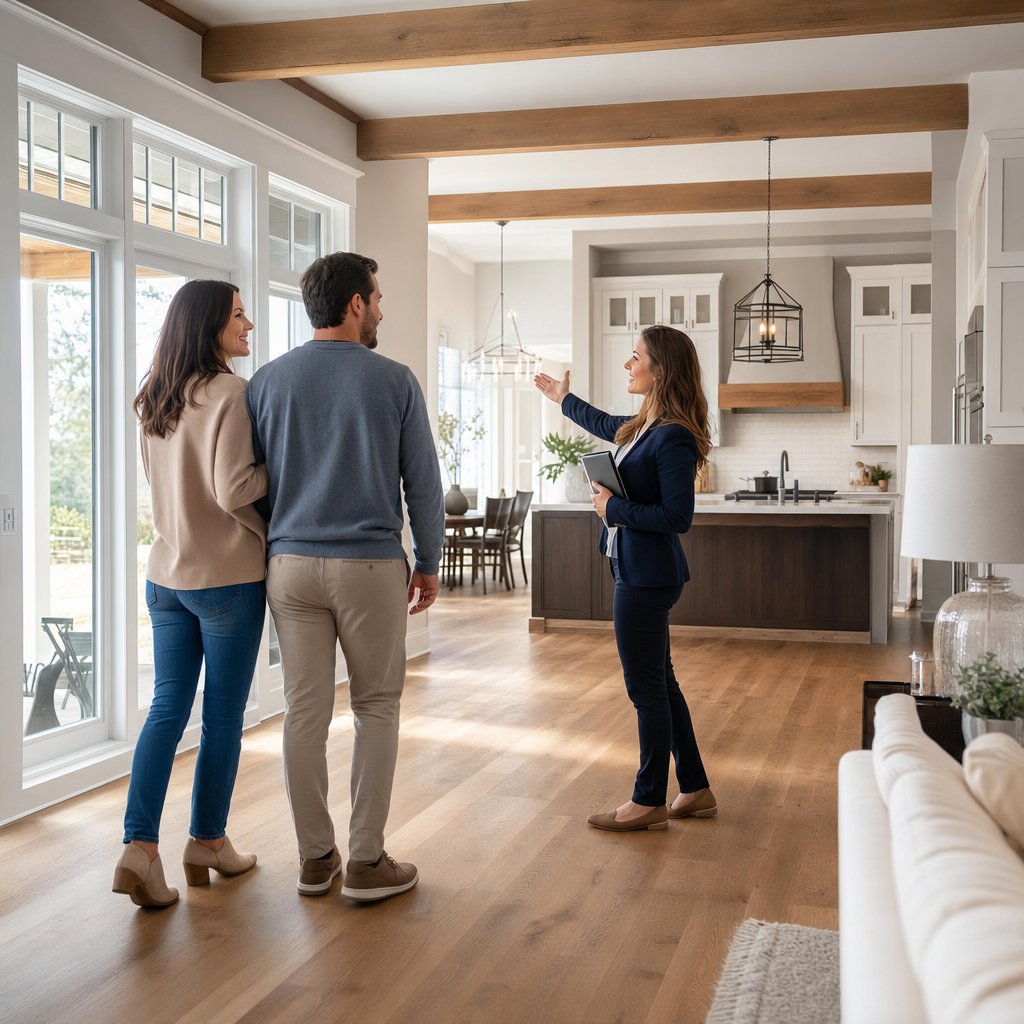 Couple touring a new Ironstone home with a sales agent
